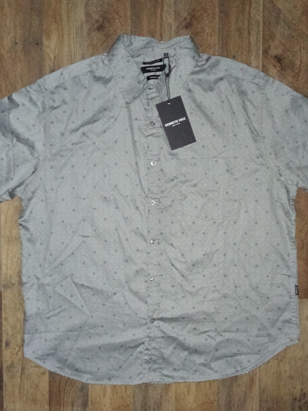 Kenneth Cole Men’s Light Gray Dot-Print Button Down Shirt